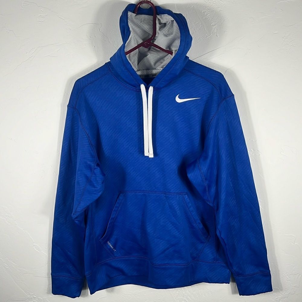 🔥 NIKE THERMA-FIT Polyester HOODIE Pullover Sweatshirt - Blue Patterned - Sz M